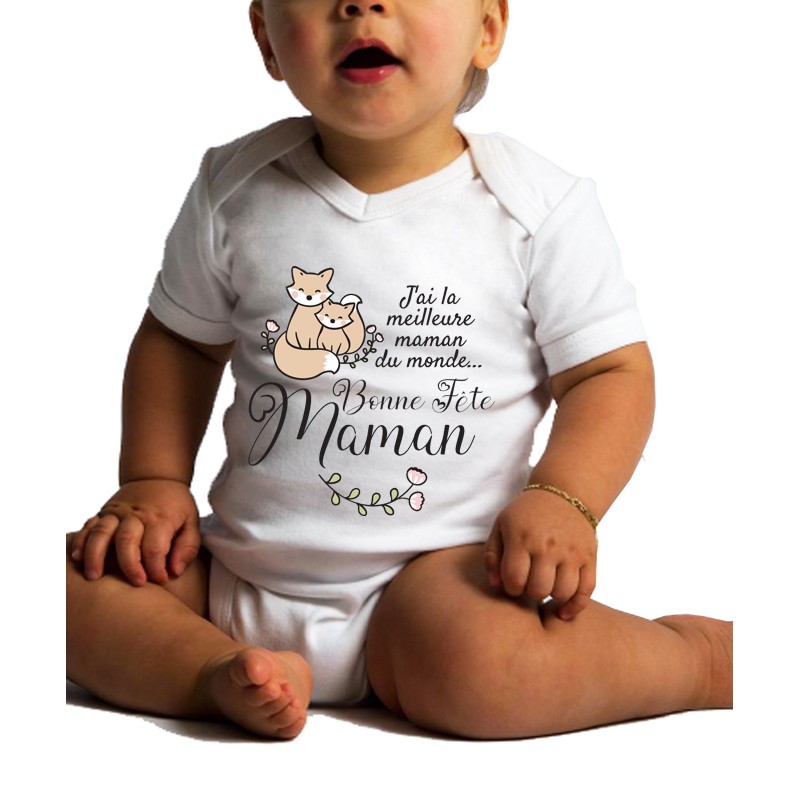 Body Bébé Bonne Fête Maman Renard Couleur Blanc Taille 3 mois