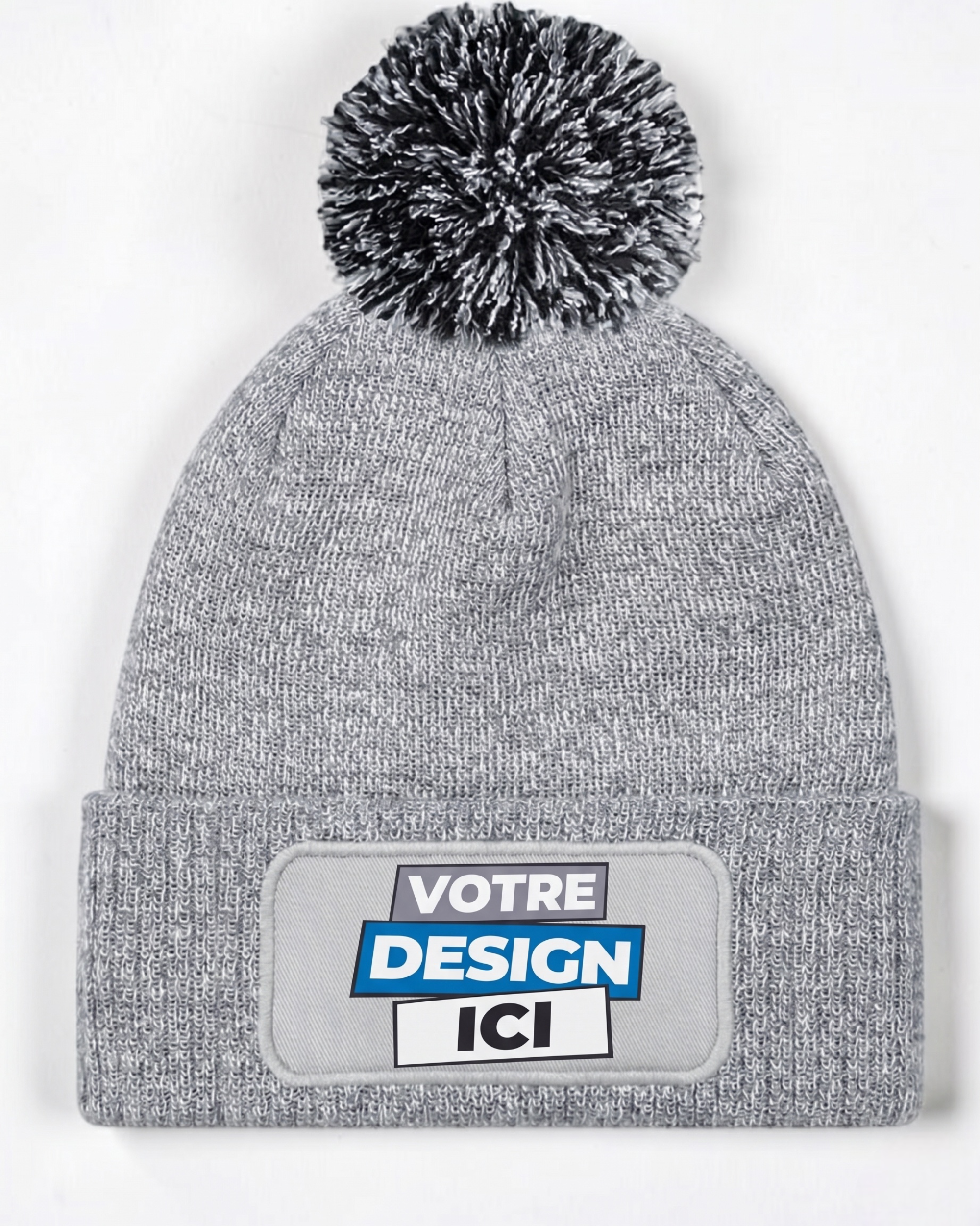 Bonnet à pompon personnalisable acrylique 338g avec patch – 7 coloris – DiyShirt
