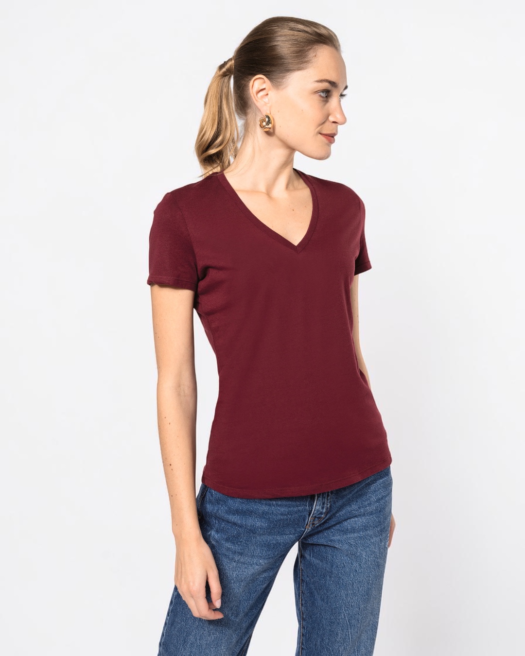 T-shirt col V femme personnalisable bio coton 145g – 13 coloris – DiyShirt