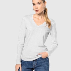 T-shirt col V femme manches longues personnalisable coton – 22 coloris – DiyShirt